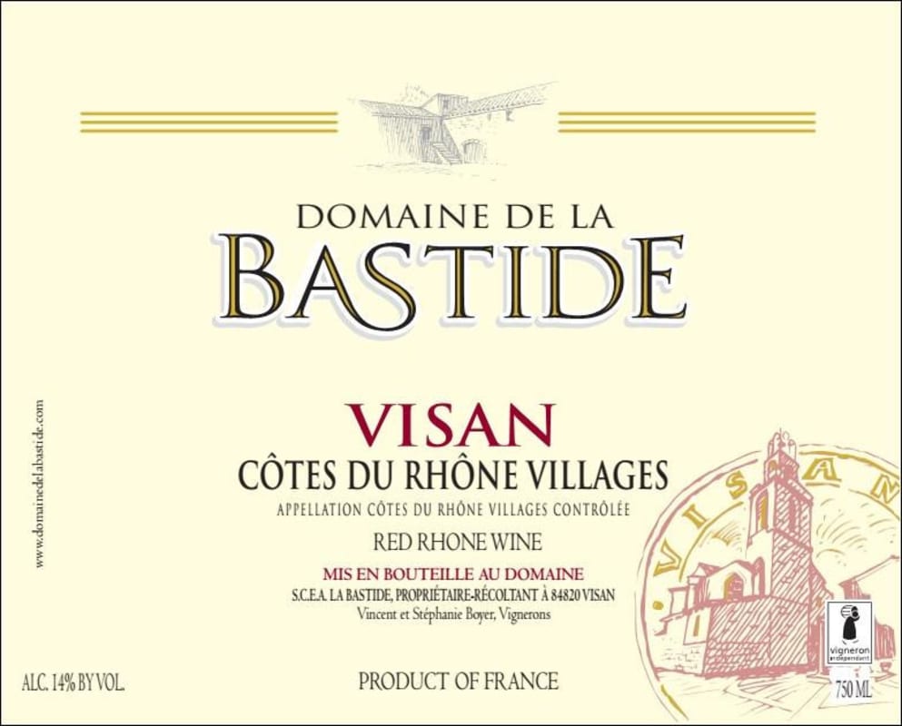 Domaine de la Bastide Cotes du Rhone Villages Visan 2014 Front Label