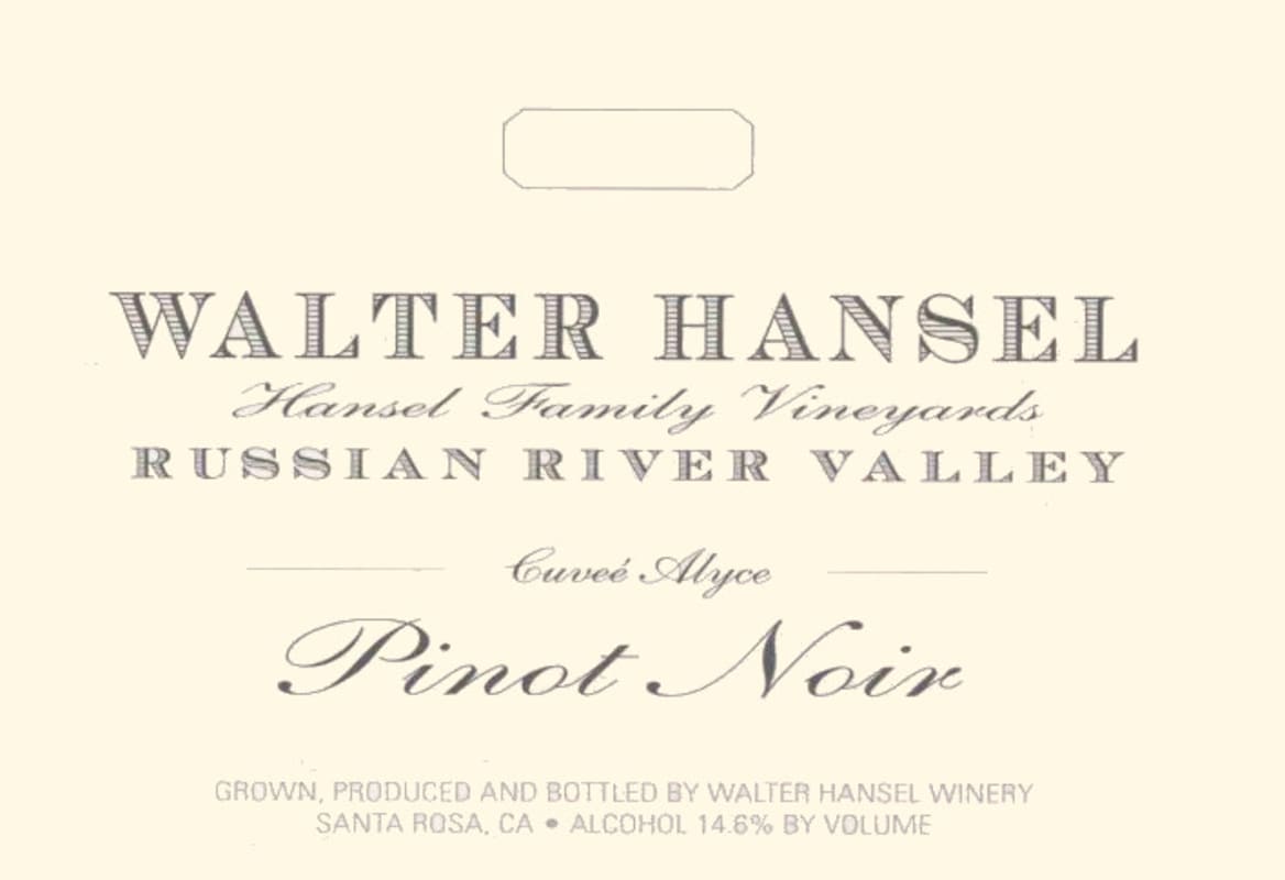 Walter Hansel Cuvee Alyce Pinot Noir 2012 Front Label