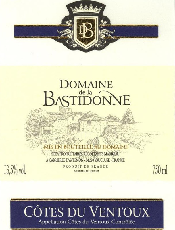 Domaine de la Bastidonne Cotes Du Ventoux Rouge 2007 Front Label