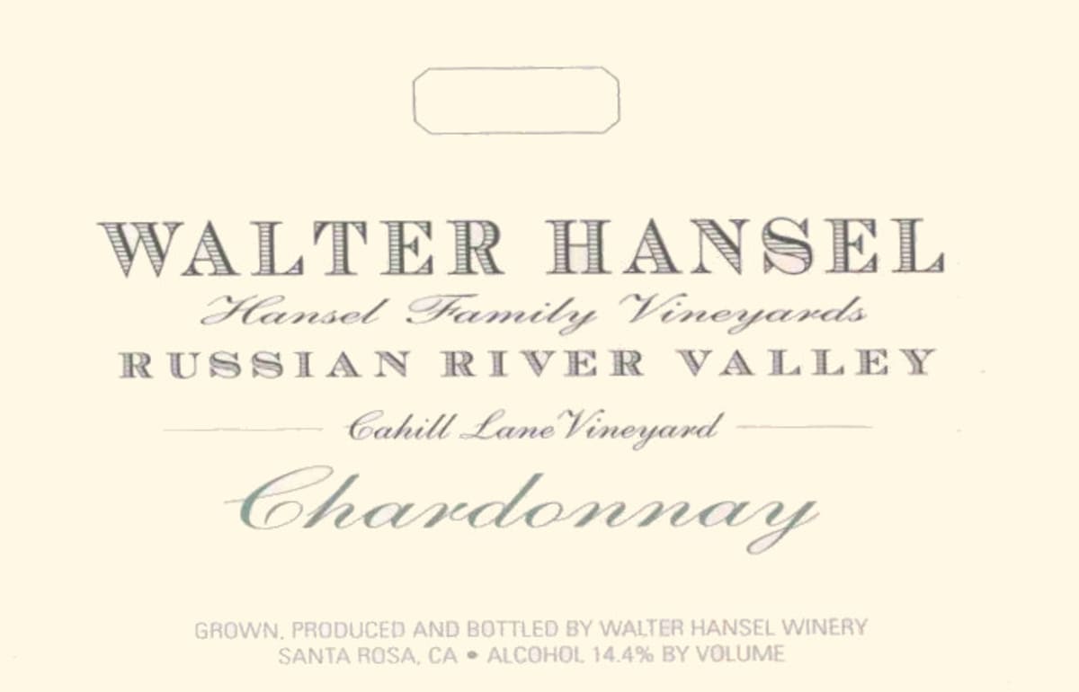 Walter Hansel Cahill Lane Vineyard Chardonnay 2009 Front Label