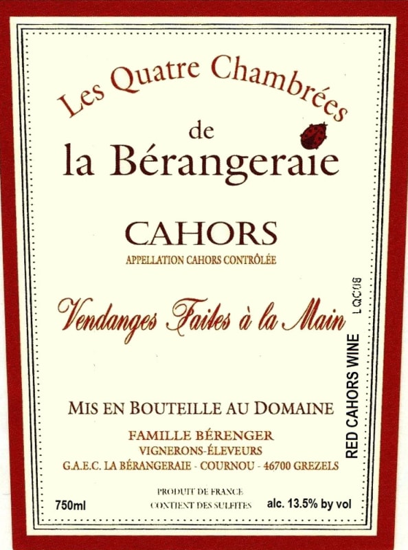 Domaine de La Berangeraie Les Quatre Chambrees Cuvee 2012 Front Label