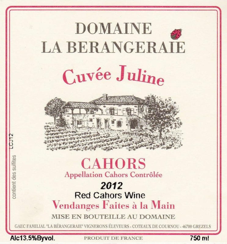 Domaine de La Berangeraie Cuvee Juline Cahors 2012 Front Label