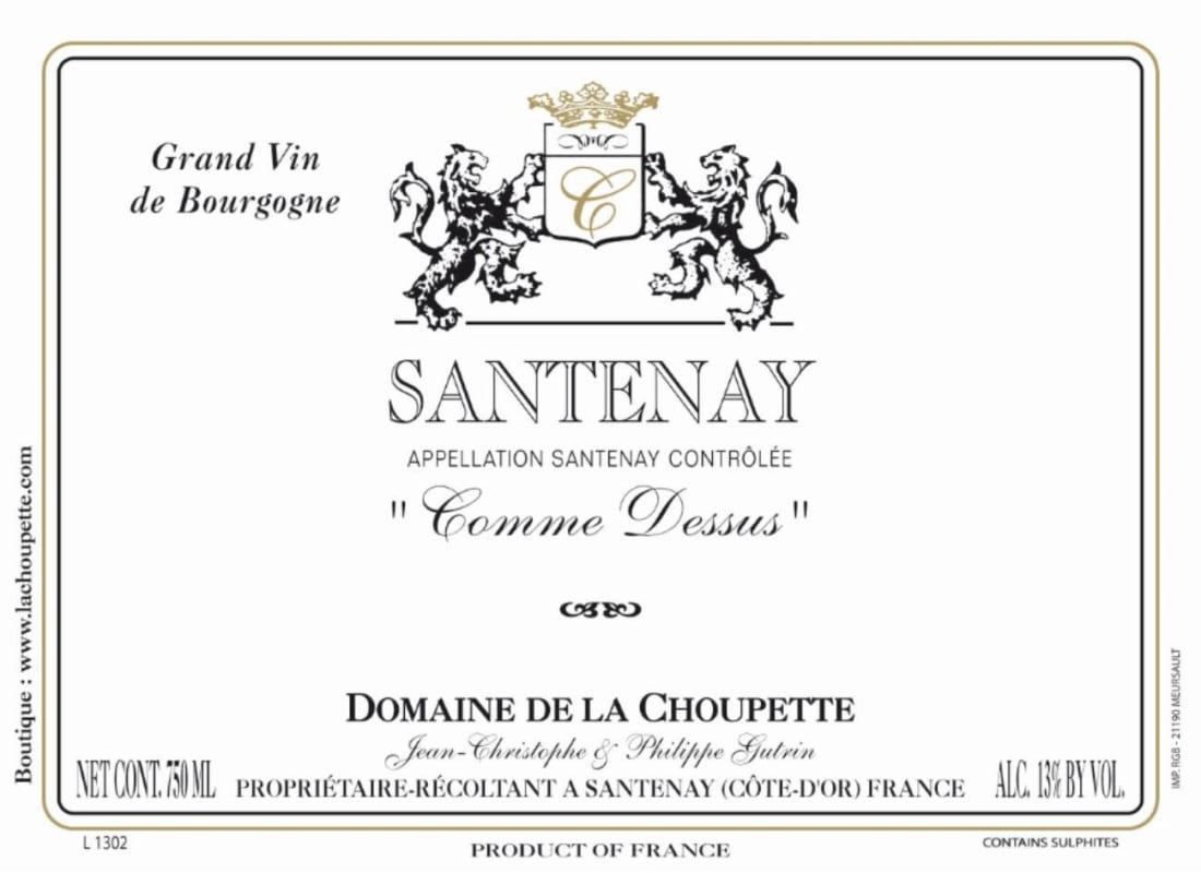 Domaine De La Choupette Santenay Commes Dessus 2014 Front Label
