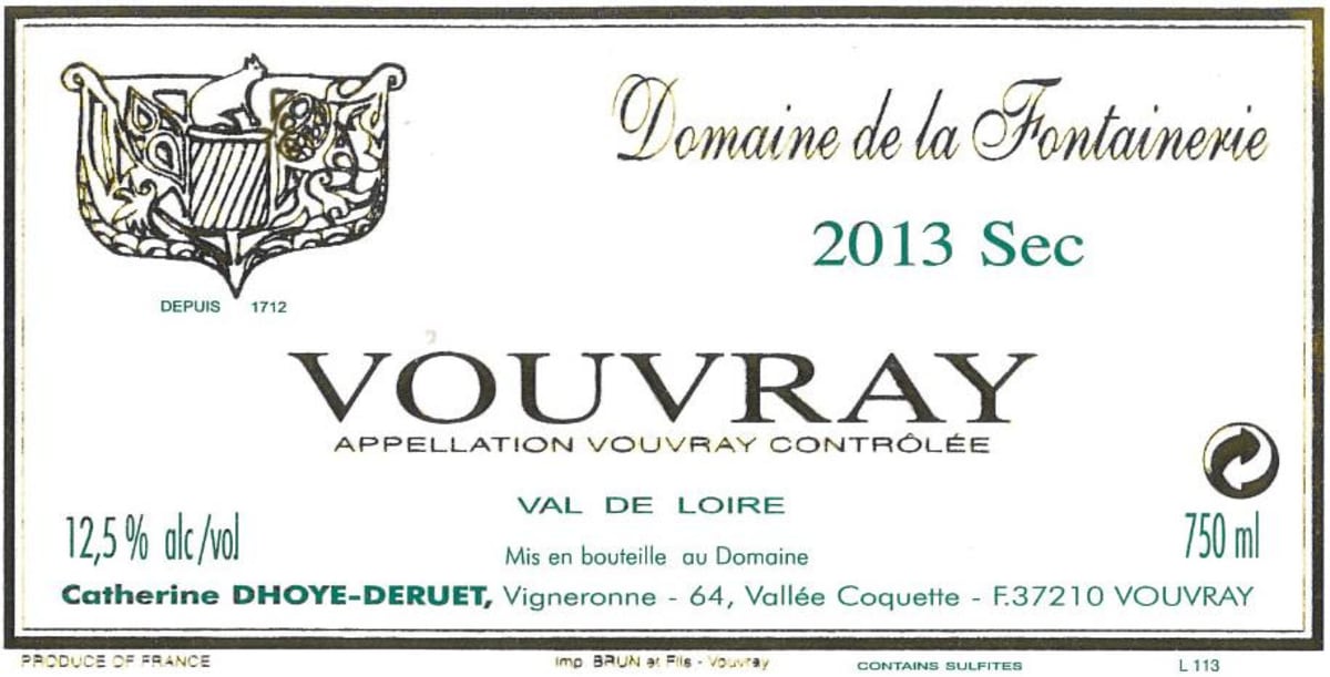 Domaine de la Fontainerie Vouvray Sec 2013 Front Label