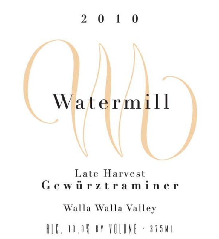 Watermill Late Harvest Gewurztraminer 2010 Front Label