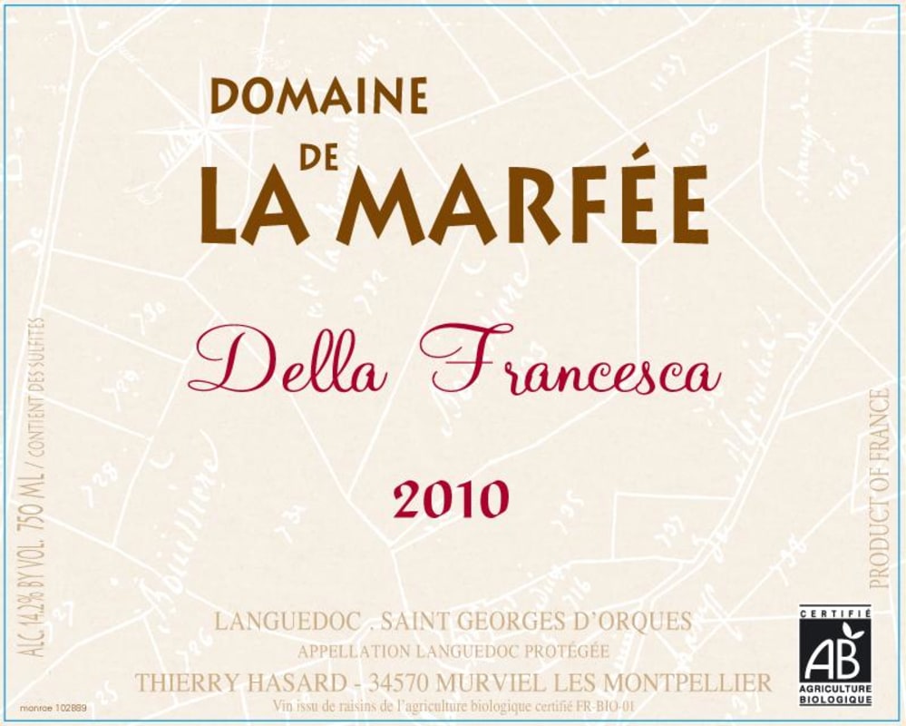 Domaine de La Marfee Saint-Georges d'Orques Della Francesca 2010 Front Label