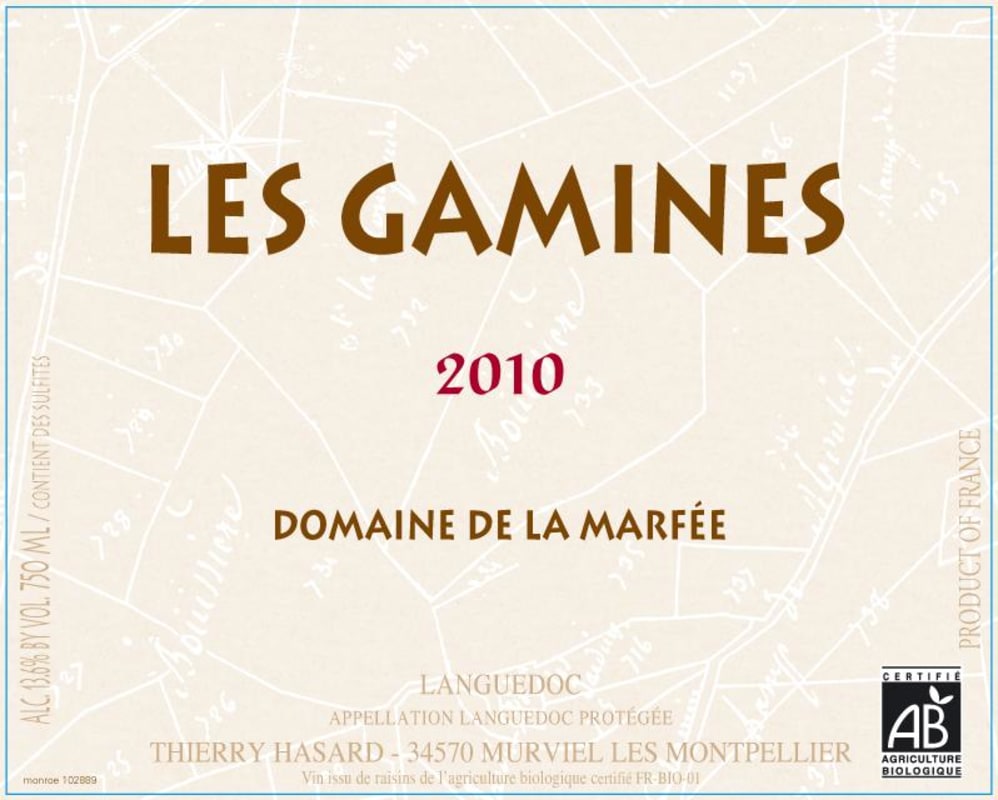 Domaine de La Marfee Languedoc Les Gamines 2010 Front Label