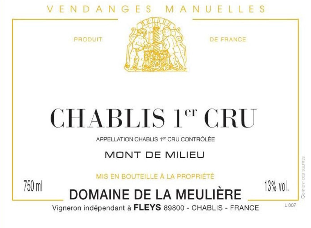 Domaine de la Meuliere Chablis Mont de Millieu Premier Cru 2012 Front Label