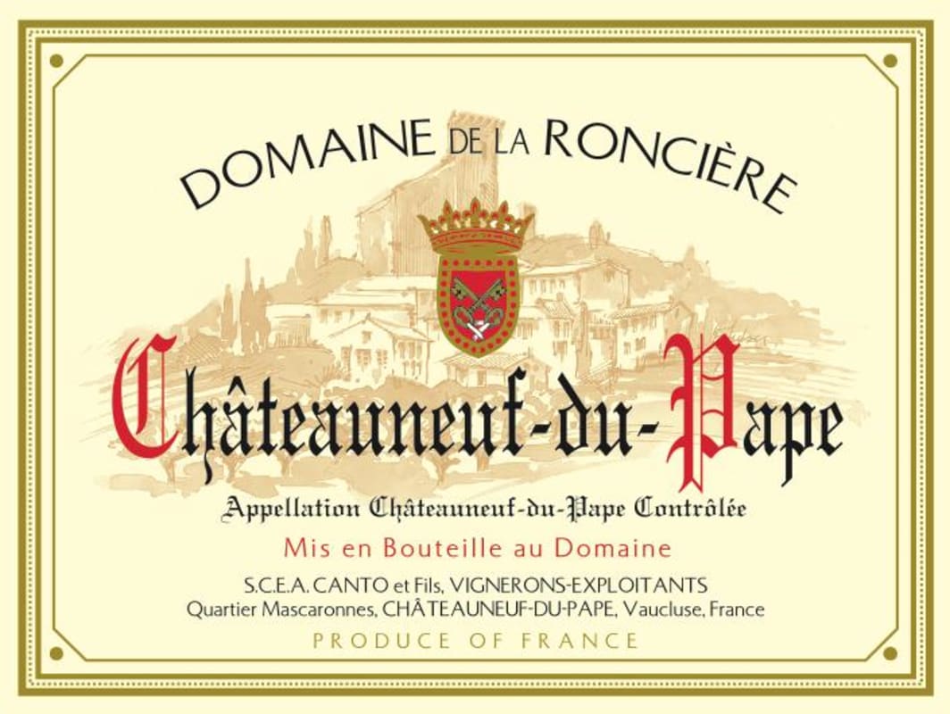 Domaine de la Ronciere Chateauneuf-du-Pape 2012 Front Label