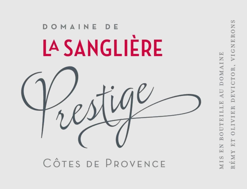 Domaine de la Sangliere Cotes de Provence Cuvee Prestige Blanc 2015 Front Label