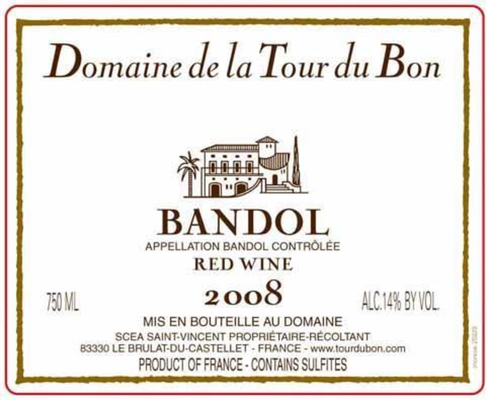 Domaine de La Tour du Bon Bandol 2008 Front Label