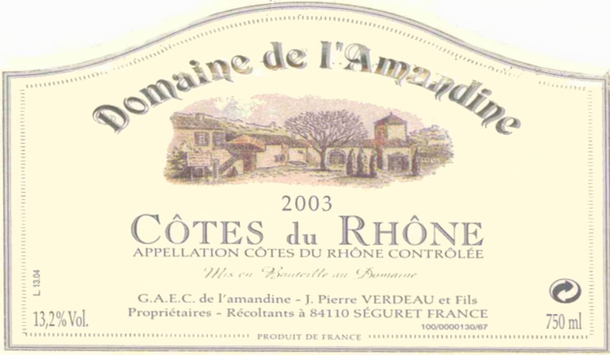 Domaine de l'Amandine Cotes du Rhone 2003 Front Label