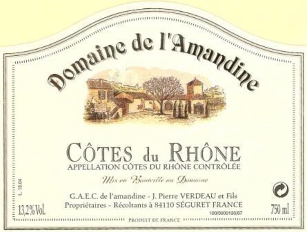 Domaine de l'Amandine Cotes du Rhone Blanc 2007 Front Label