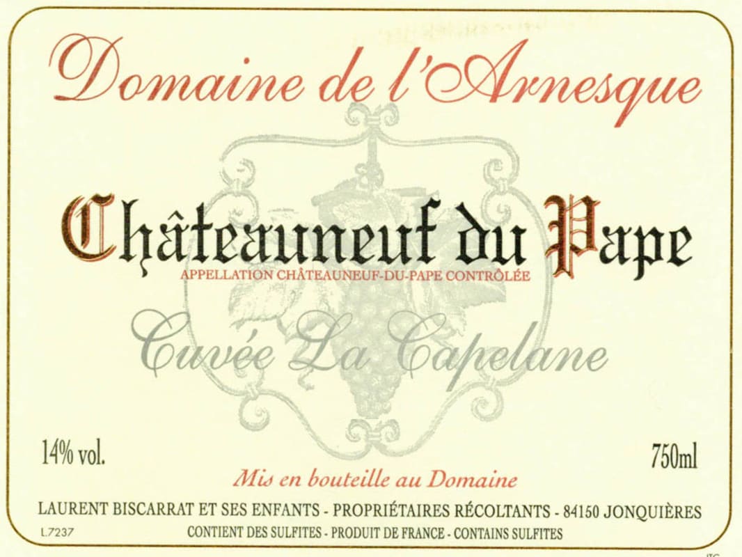 Domaine de L'Arnesque Chateauneuf-du-Pape 2010 Front Label