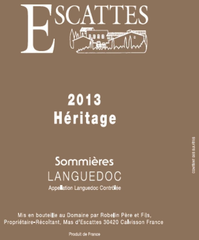 Domaine de l'Escattes Sommieres Heritage Doume 2013 Front Label