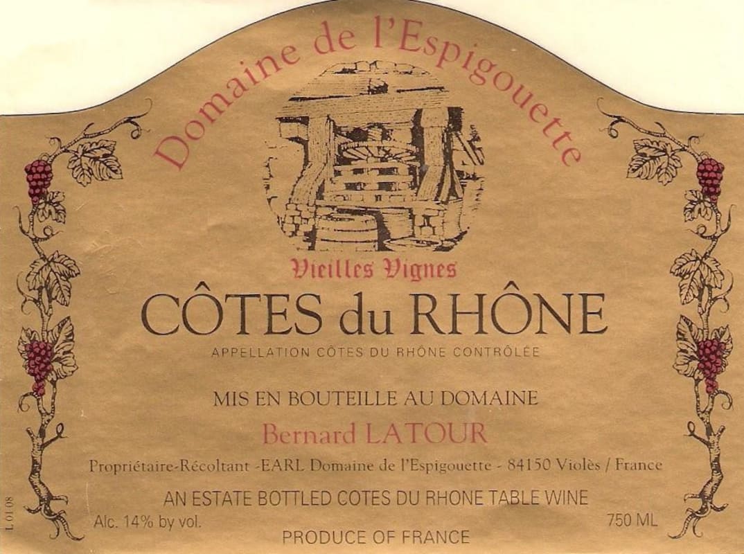 Domaine de l'Espigouette Cotes du Rhone Vieilles Vignes 2014 Front Label