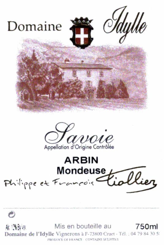Domaine De L'idylle Savoie Arbin Mondeuse 2013 Front Label