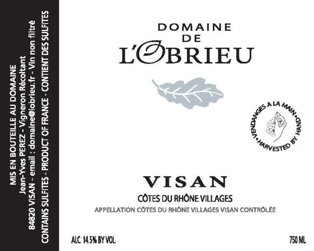 Domaine de l'Obrieu Cotes du Rhone Villages Visan Blanc de Blancs 2013 Front Label