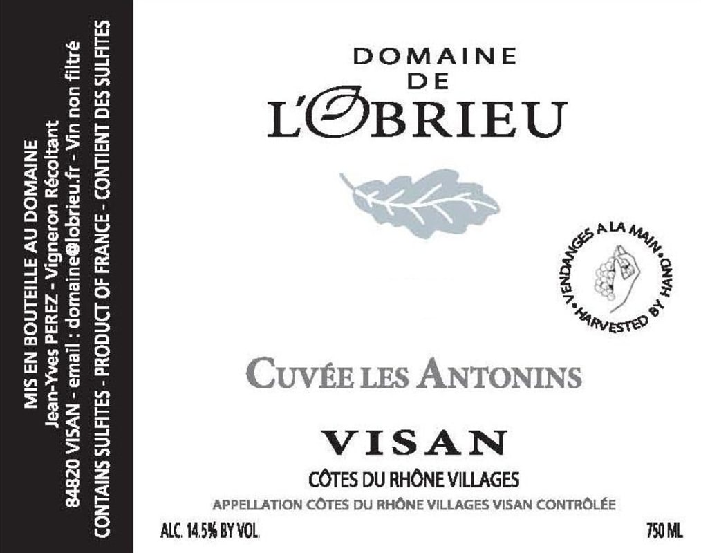 Domaine de l'Obrieu Cotes du Rhone Villages Visan Cuvee les Antonins 2010 Front Label