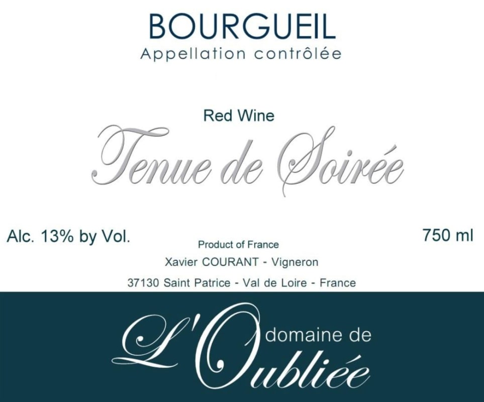 Domaine de L'Oubliee Bourgueil Tenue de Soiree 2014 Front Label