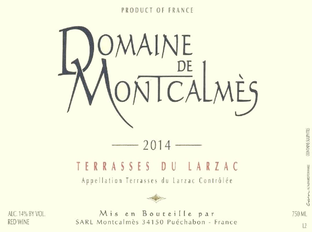 Domaine de Montcalmes Terrasses du Larzac 2014 Front Label