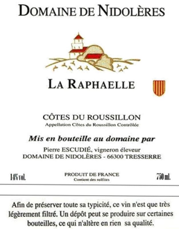 Domaine de Nidoleres Cotes du Roussillon La Raphaelle 2010 Front Label