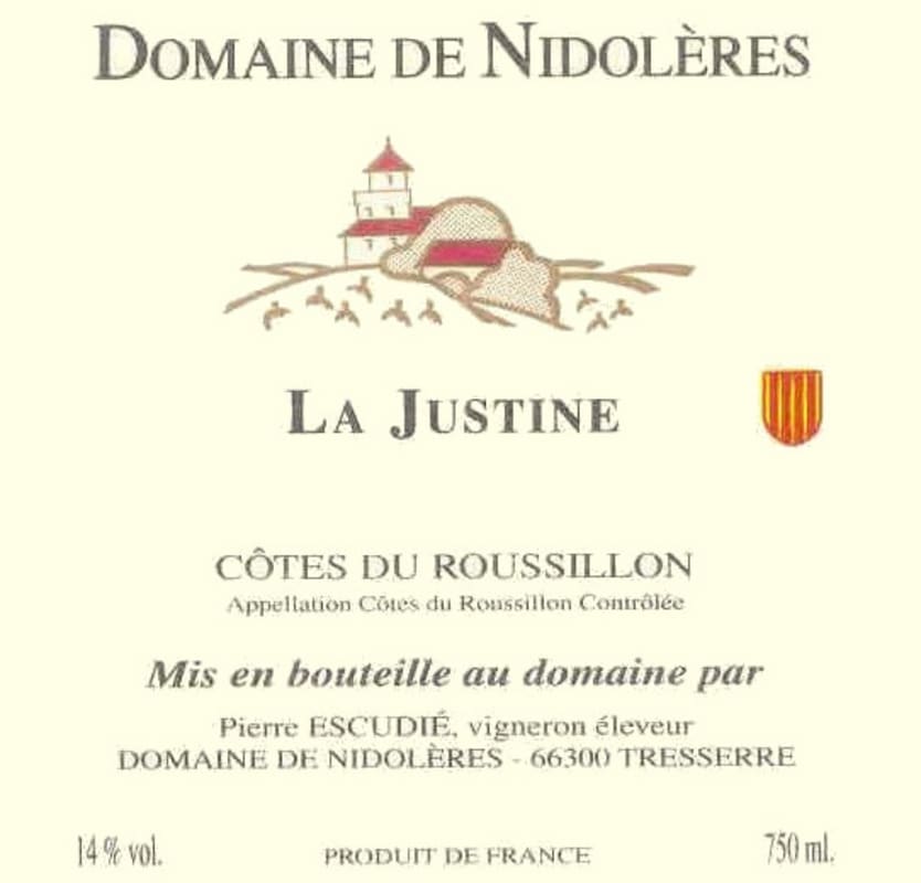 Domaine de Nidoleres Cotes du Roussillon La Justine 2006 Front Label