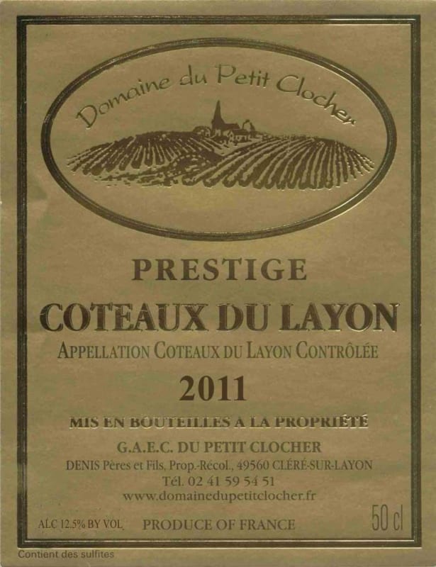 Domaine de Petit Clocher Coteaux du Layon Cuvee Prestige 2011 Front Label