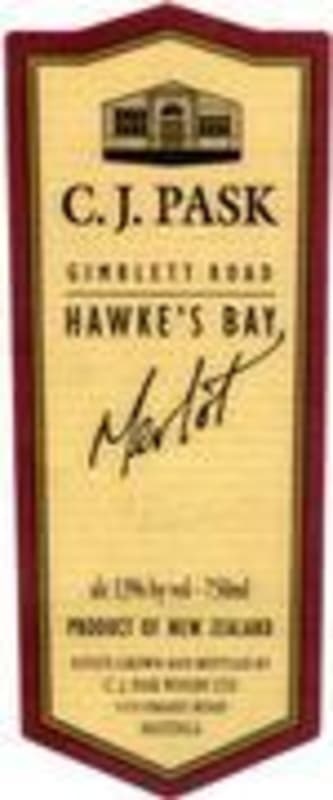 C.J. Pask Winery GimblettRoad Merlot 1998 Front Label