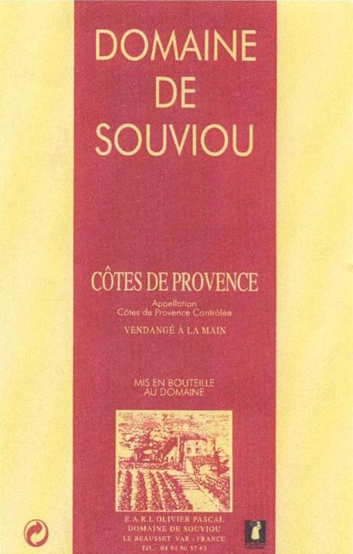Domaine de Souviou Cotes de Provence Rouge 2010 Front Label