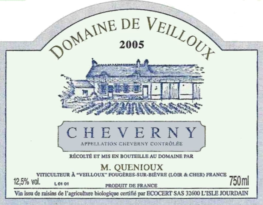 Domaine de Veilloux Cheverny Rouge 2005 Front Label