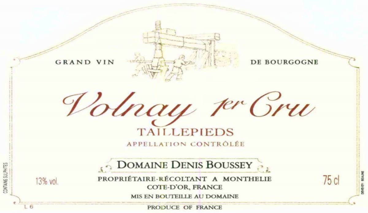 Domaine Denis Boussey Volnay Taillepieds Premier Cru 2012 Front Label