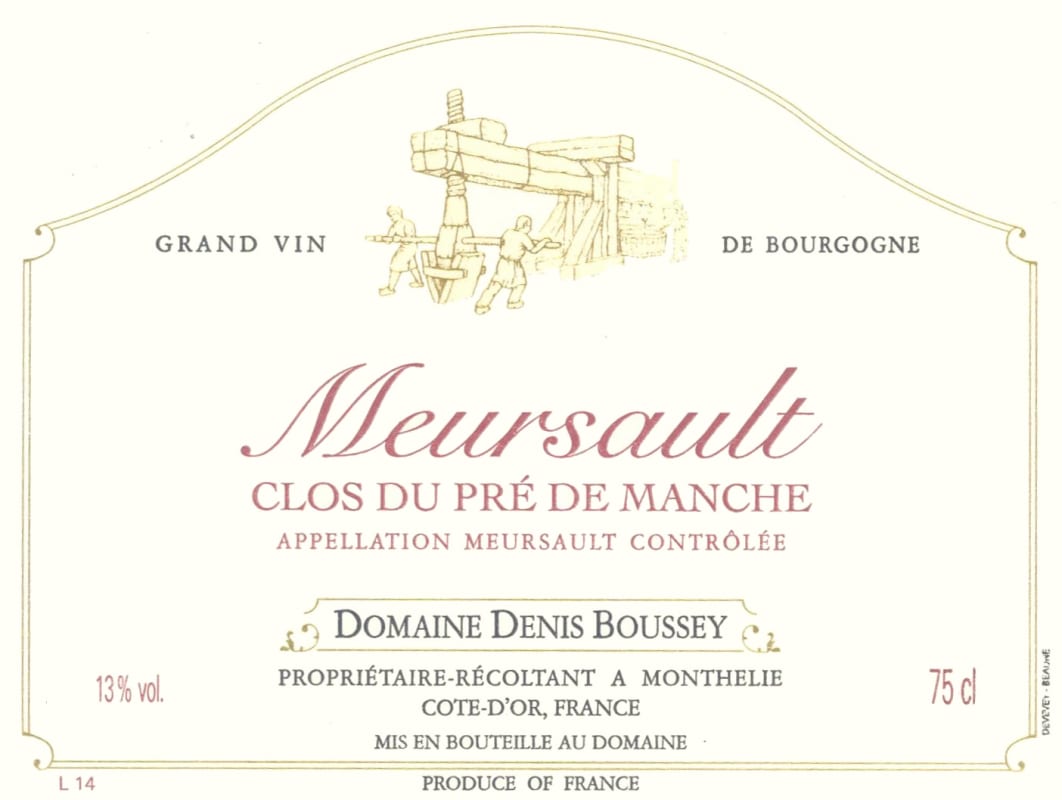 Domaine Denis Boussey Meursault Clos Pre de Manche 2013 Front Label