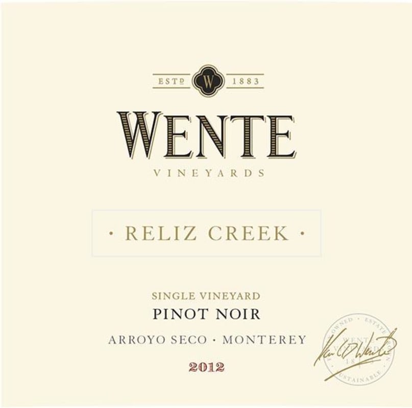 Wente Reliz Creek Pinot Noir 2012 Front Label