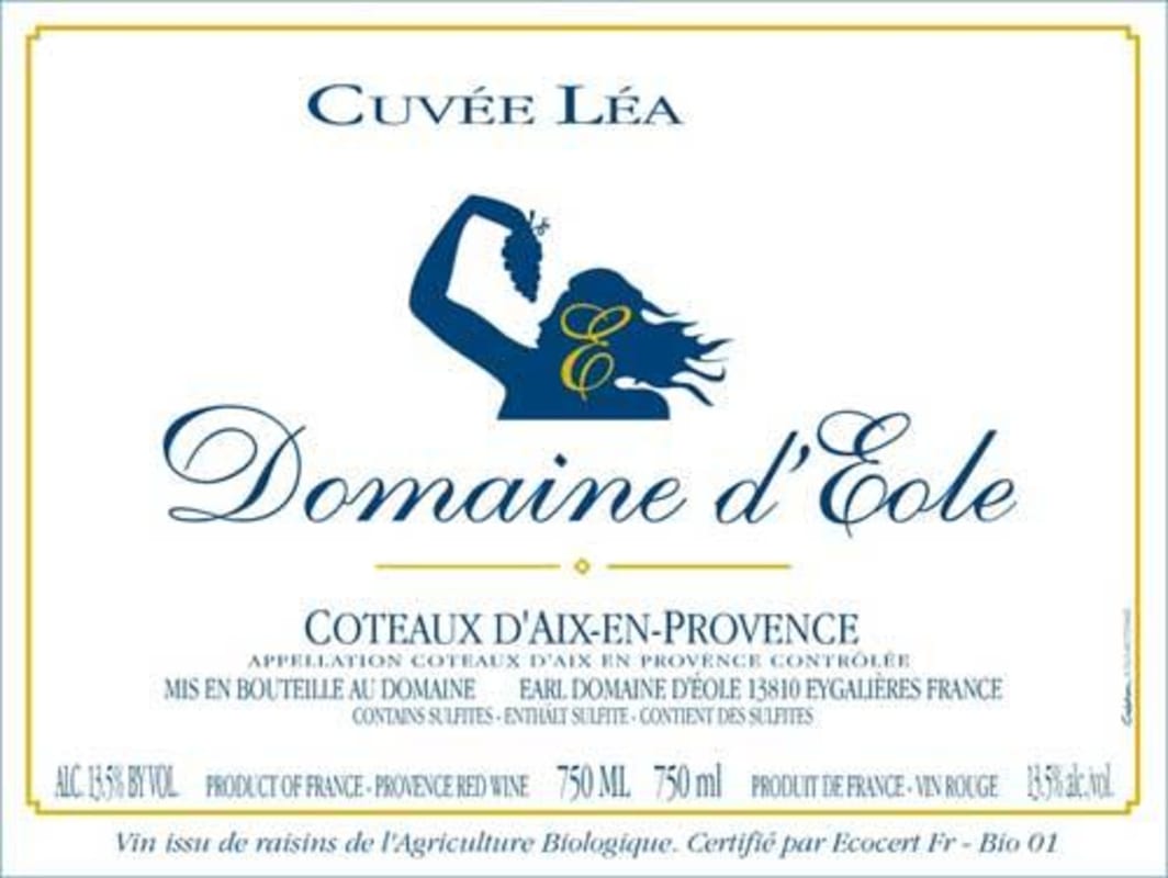 Domaine d'Eole Coteaux d'Aix-en-Provence Cuvee Lea 2012 Front Label