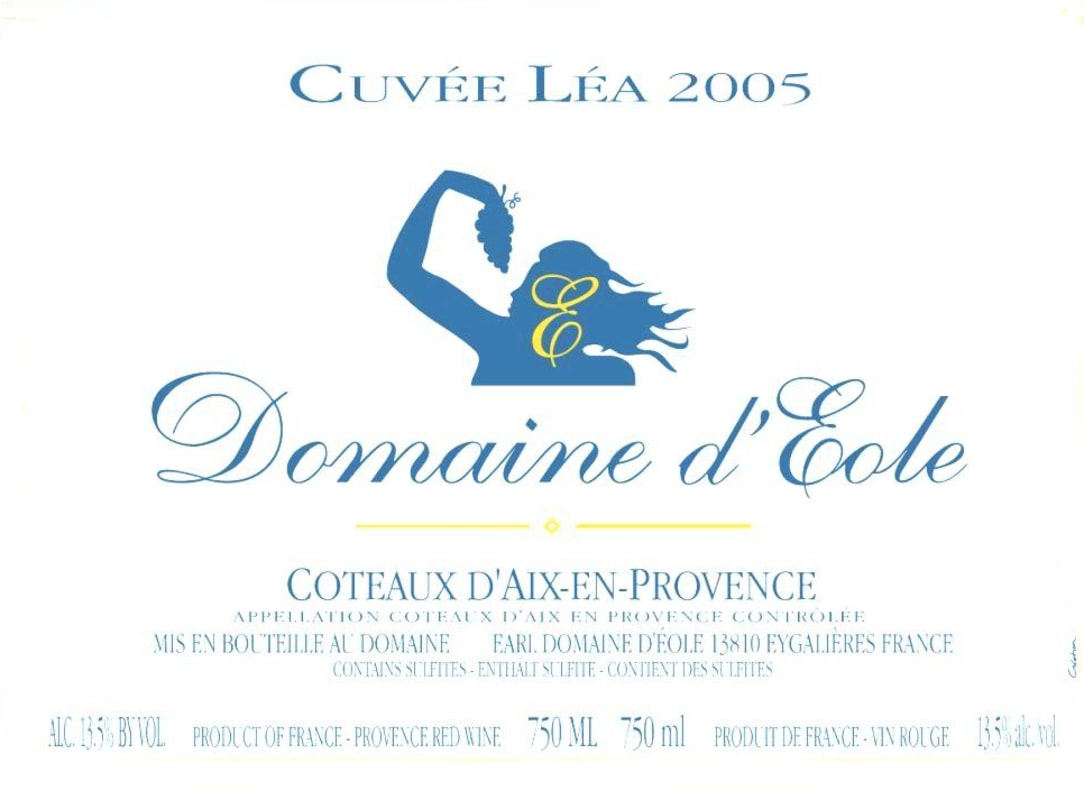 Domaine d'Eole Coteaux d'Aix-en-Provence Cuvee Lea 2005 Front Label