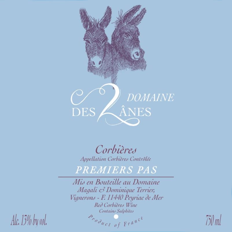 Domaine des 2 Anes Corbieres Premier Pas 2015 Front Label