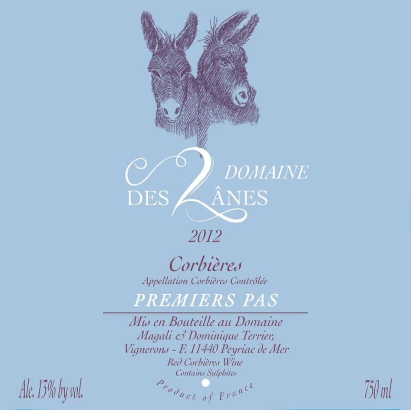 Domaine des 2 Anes Corbieres Premier Pas 2012 Front Label