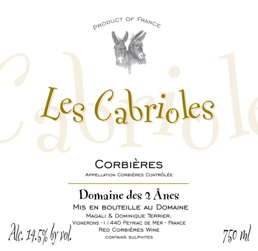 Domaine des 2 Anes Corbieres Les Cabrioles 2012 Front Label