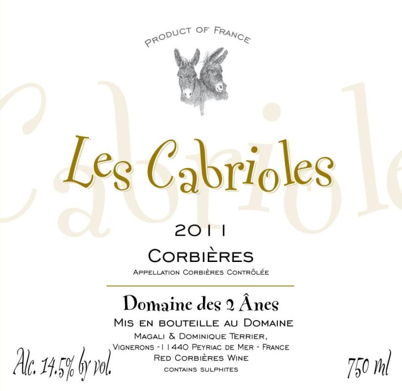 Domaine des 2 Anes Corbieres Les Cabrioles 2011 Front Label