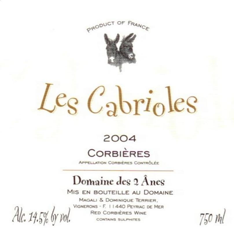 Domaine des 2 Anes Corbieres Les Cabrioles 2004 Front Label