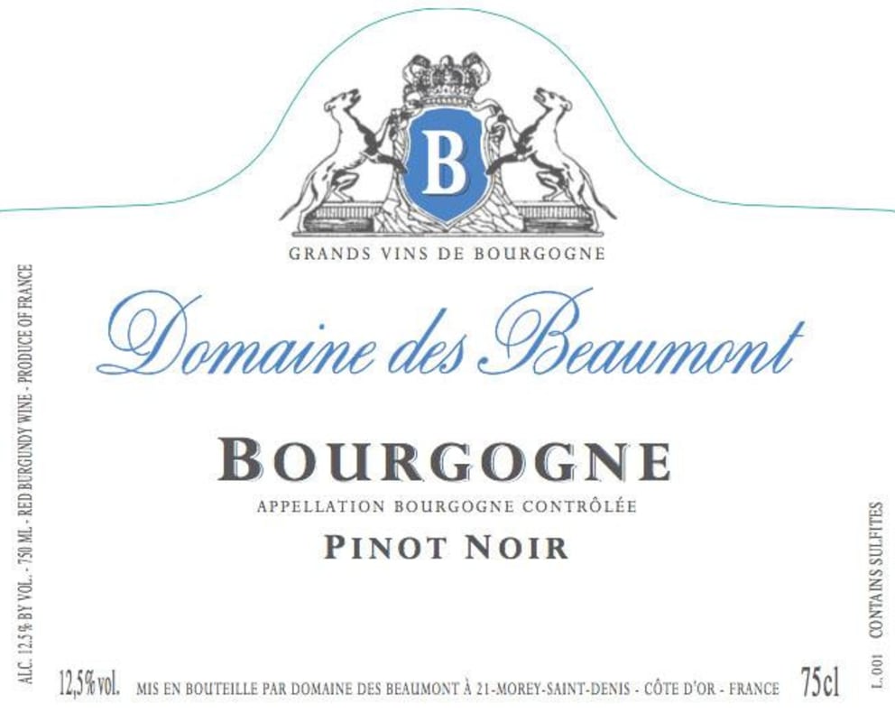 Domaine des Beaumont Bourgogne Pinot Noir 2014 Front Label