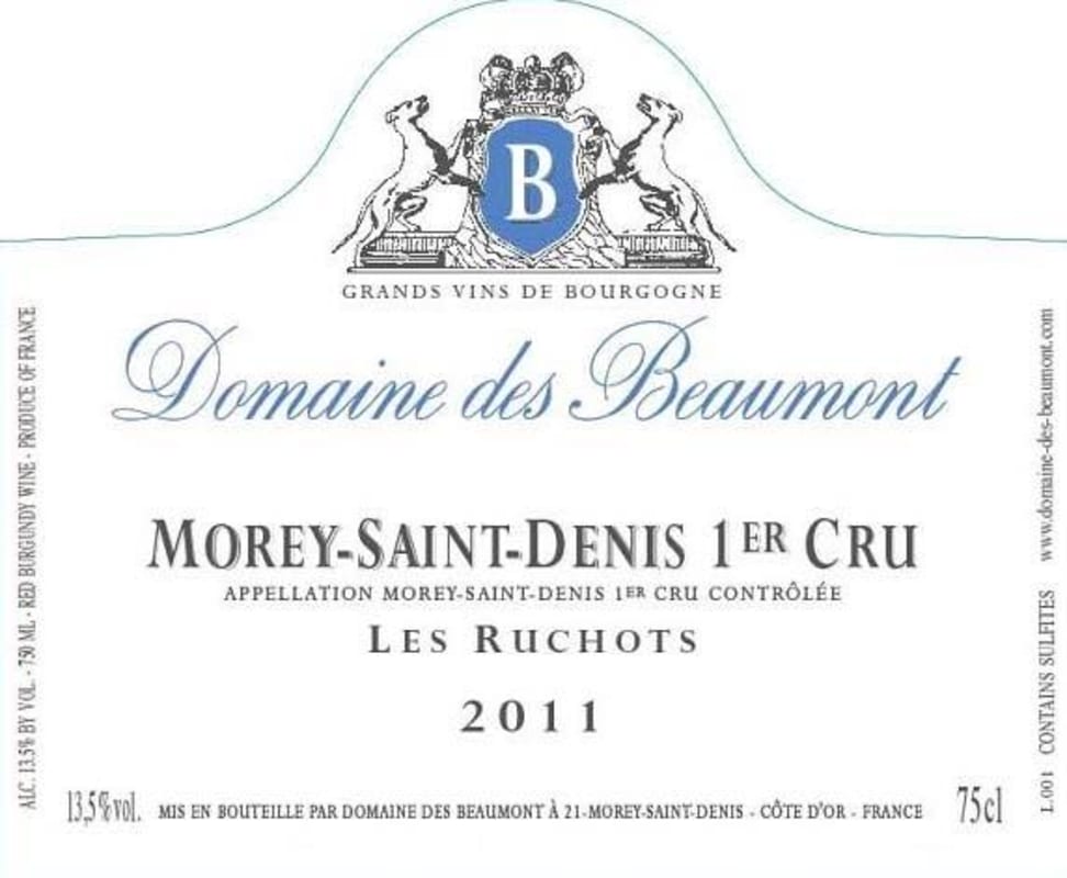 Domaine des Beaumont Morey-Saint-Denis Les Ruchots Premier Cru 2011 Front Label