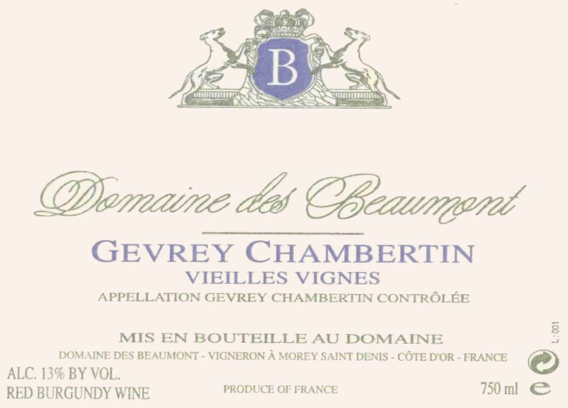 Domaine des Beaumont Gevrey-Chambertin Vieilles Vignes 2007 Front Label