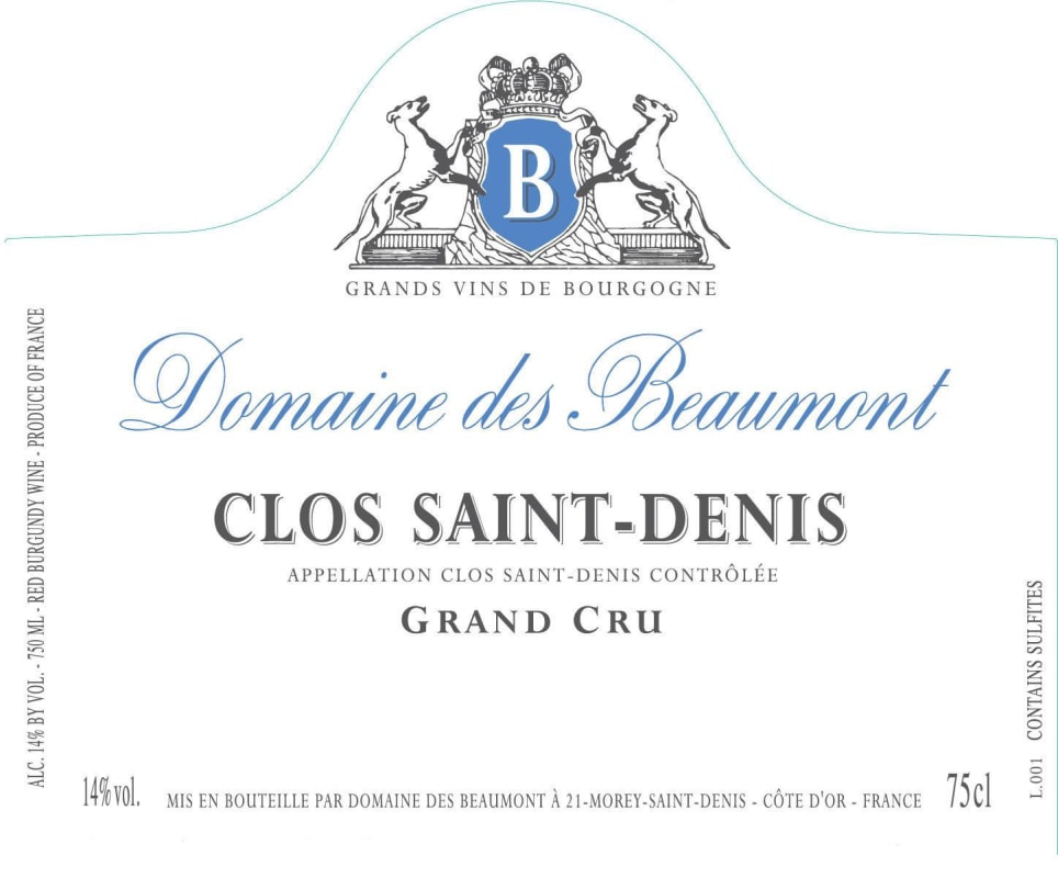 Domaine des Beaumont Clos Saint-Denis Grand Cru 2013 Front Label