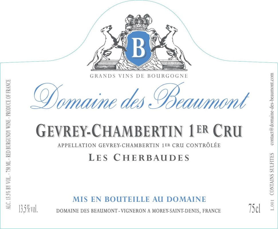 Domaine des Beaumont Gevrey-Chambertin Les Cherbaudes Premier Cru 2010 Front Label