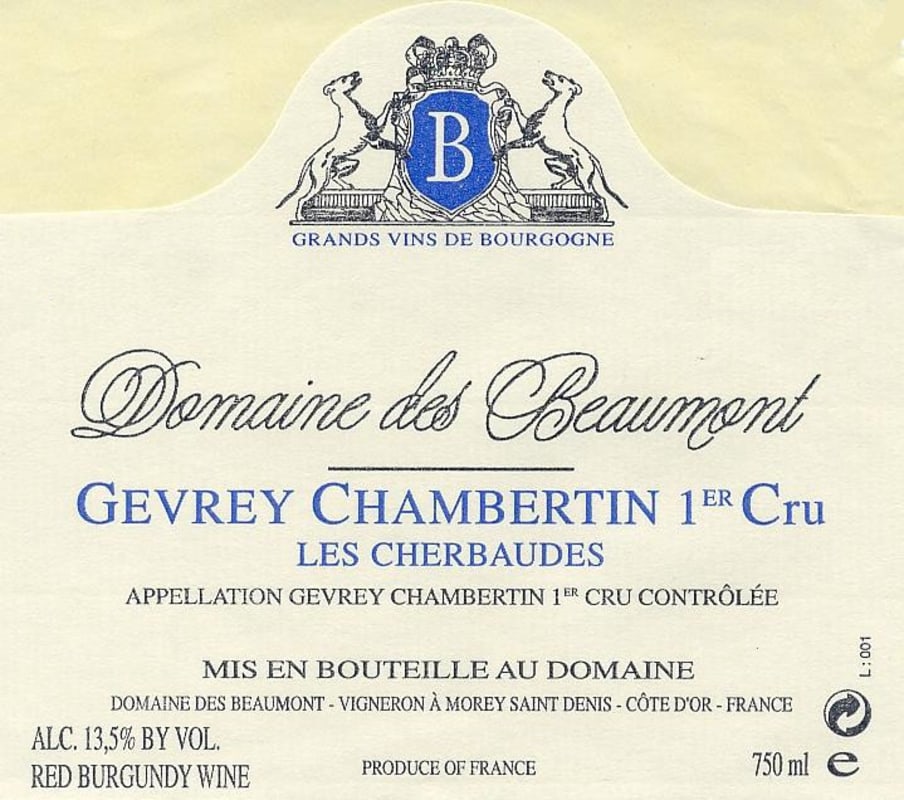Domaine des Beaumont Gevrey-Chambertin Les Cherbaudes Premier Cru 2006 Front Label