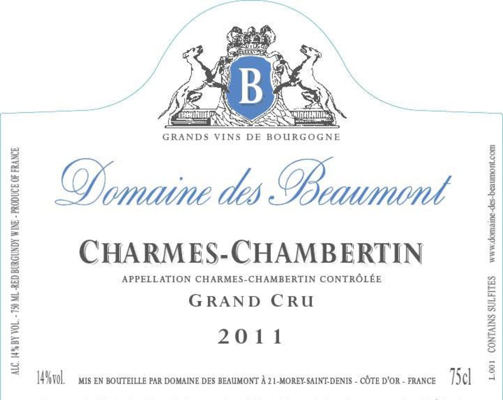Domaine des Beaumont Charmes-Chambertin Grand Cru 2011 Front Label