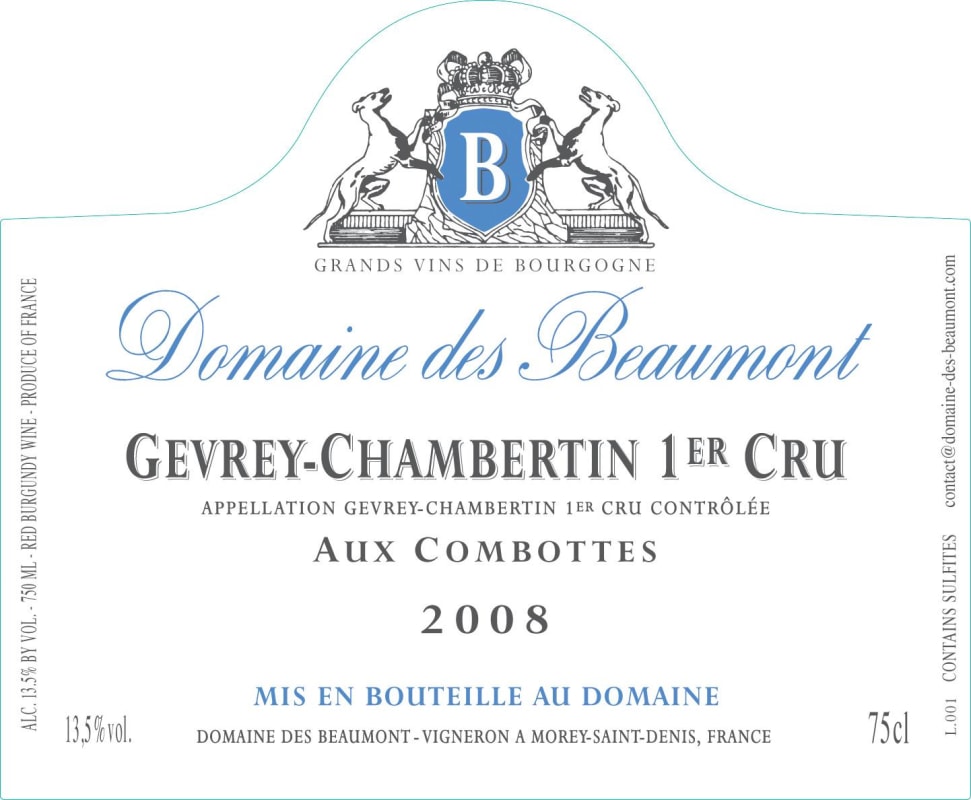Domaine des Beaumont Gevrey-Chambertin Aux Combottes Premier Cru 2008 Front Label