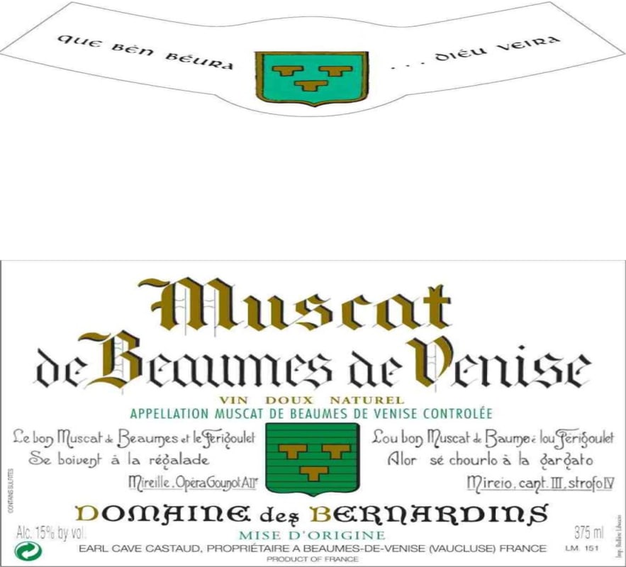 Domaine des Bernardins Beaumes de Venise 2014 Front Label